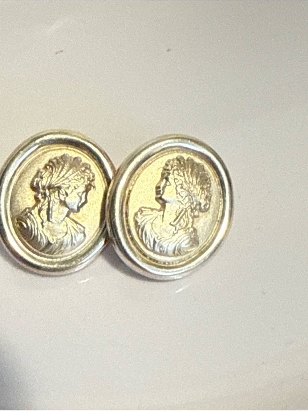 VIOR ITALY  MULTITONE 925 STERLING SILVER LADY Cameo Earrings Jewelry Vintage
